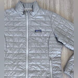 Patagonia Nano Puff Jacket Womens Large Silver / Gray Puffer Coat Great Conditio